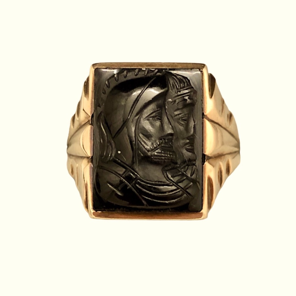 Antique 10K gold carved black onyx cameo men’s ring